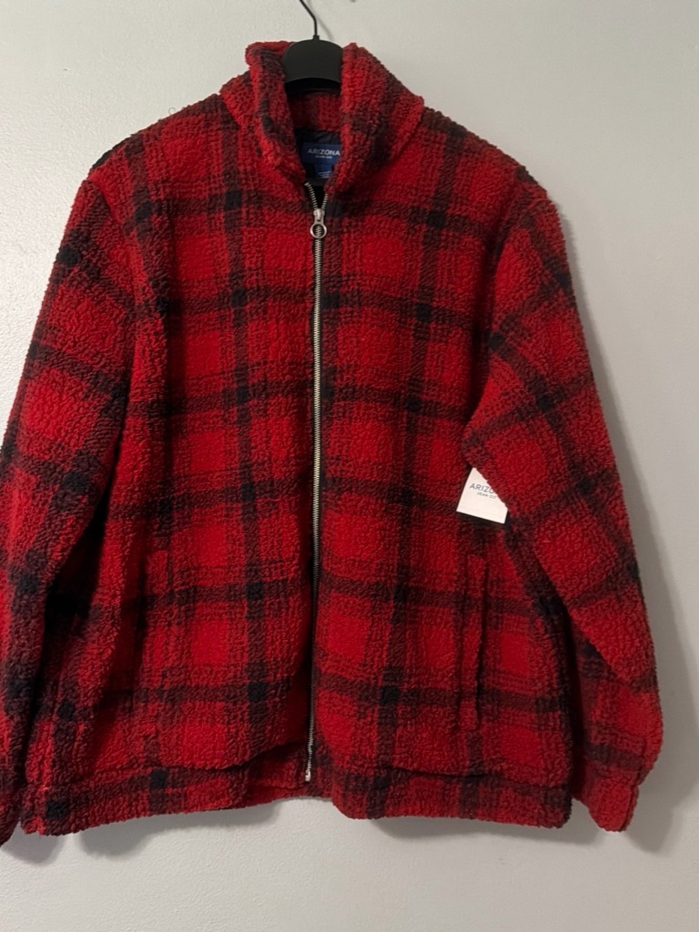Arizona Jean Company Red and Black Plaid Sherpa Zip-Up Jacket for Kids
